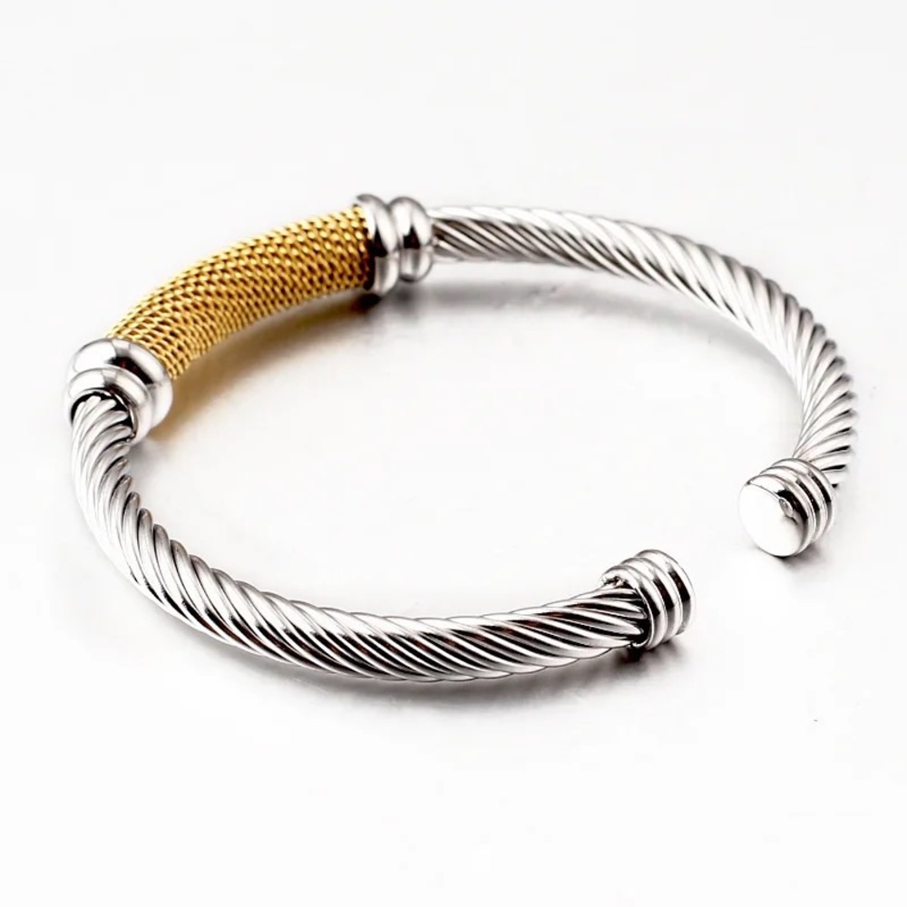 Silver Gold Cable Bangle - Picture 2 of 2